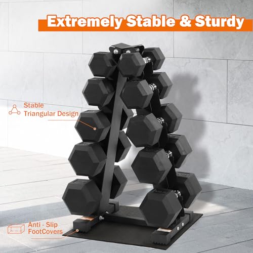 Fitvids Rubber Coated Hex Dumbbell Set with Storage Rack, 100/150/200/550 LB Hand Weight Set with Anti-Slip Grip for Home Gym - size: 200LBS Set