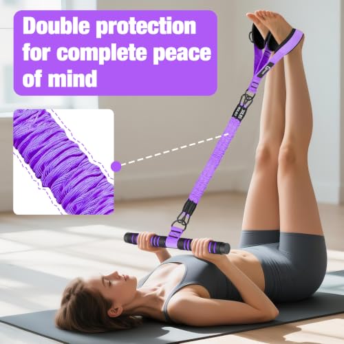 Bbtops Pedal Resistance Band with Handle,Home Workout Equipment,Purple | Adjustable Foot Resistance Bands 30-120LBS for Core Abs Legs Arms Training, Portable Sit Up Exercise Equipment for Women men