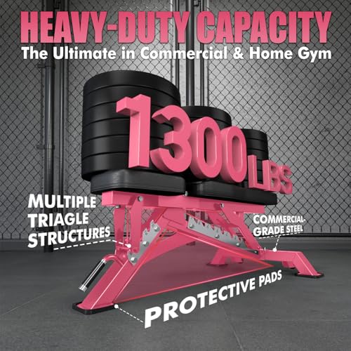 RITFIT Adjustable Weight Bench, Incline Decline Flat, 1300LB Capacity | Full Body Workout Bench for Home Gym Strength Training, 10 Backrest Positions, 3 Seat Angles, Heavy Duty Steel Frame - color: Pink, with 2x5lb Round Dumbbells