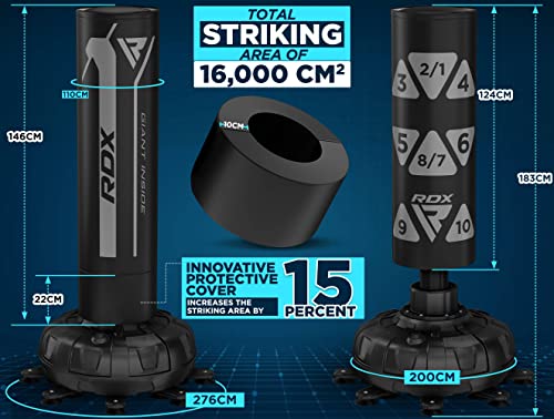 RDX XXL 330LBS Target Freestanding Punching Bag with Cover & Gloves – 72” Adult Heavy Pedestal Punch Bag Set - 17 Suction Cup 8 Extended Legs Stand Base - Kick Boxing MMA Muay Thai Home Gym Fitness - color: SILVER
