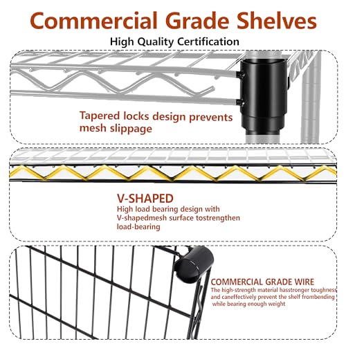 Heavy Duty Wire Shelving Unit, 3-Tier Metal Storage Rack, Boltless Assembly, 2100 lbs Capacity, Adjustable Shelves, 48" L x 18" D x 96" H, Black (Black, 2PCS-48 L x 18" D x 96" H) - size: 2PCS-48" L x 18" D x 96" H