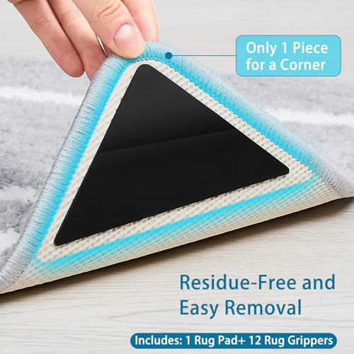 Veken Rug Gripper Pad for Hardwood Floors Tile Floors with 12 Pcs Rug Tape, Thick Cushion Non Slip Rug Pads for Area Rugs, Under Carpet Anti Skid Mat, Keep Your Rugs Safe and in Place, 2x3 Ft - size: 2' x 3' (Rectangular), style: White (Add 12 Rug Gripper