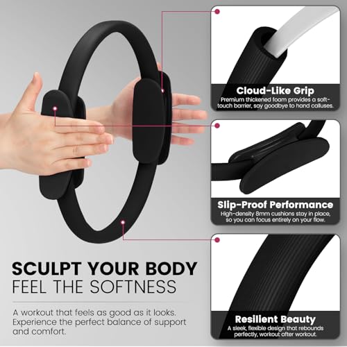 Pilates Kit for Women 13PCS, Pilates Ring Ball Resistance Bands Workout Set | Pilates equipment set for women and beginners, at home pilates kit for mat workouts, toning, stretching and strength training - color: Black