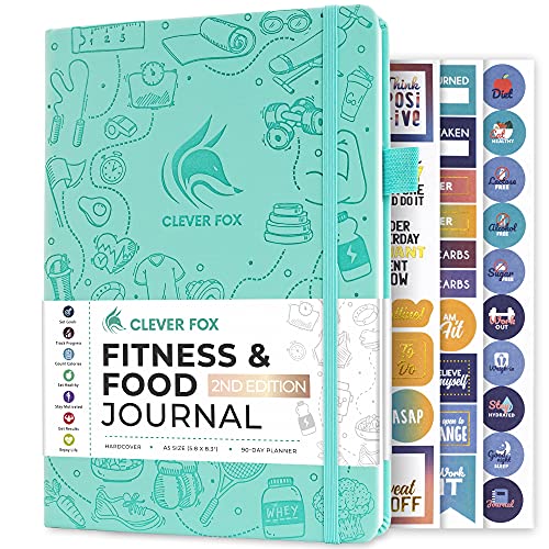 Clever Fox Fitness & Food Journal – Nutrition & Workout Planner for Women & Men – Diet & Gym Exercise Log Book with Calendars, Diet & Training Trackers - Undated, A5 Size, Hardcover (Turquoise) - color: Turquoise, size: A5 (5.8'' x 8.3'')