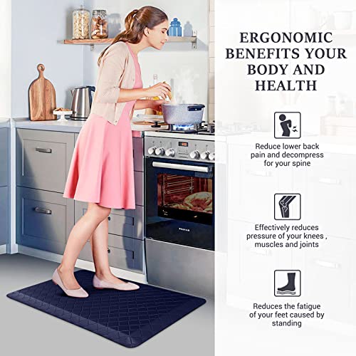 HappyTrends Kitchen Runner Rugs Anti-Fatigue mats - 4/5 Inch Thick Non Slip Waterproof Ergonomic Comfort Mat for Kitchen, Floor Home, Office, Sink, Laundry (17.3"x 28",Blue) - color: Blue, size: 28"L x 17.3"W x 0.8"Th