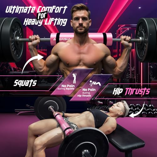 Barbell Pad for Squats & Hip Thrusts – 1.2” Extra-Thick High-Density Foam – Non-Slip Neck & Shoulder Support Cushion – Fits Olympic & Standard Bars – Quick On/Off Design + 2 Securing Straps - color: Pink