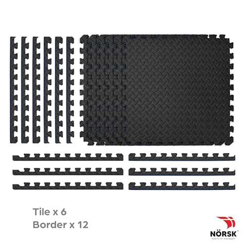 NÖRSK Duräflex Medium-Duty Reversible Interlocking Foam Floor Tiles, Diamond Plate Texture, Black/Blue, 24 X 24 X .47 in., 6-Pack (24 sq. ft.) (Black/Blue, 1.0" Thick) - color: Black/Blue, size: 1.0" Thick
