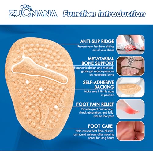 ZUCNANA Metatarsal Pads | 2 Pairs High Heel Inserts | Soft Gel Shoe Inserts for Women | Reusable Ball of Foot Cushions for Women Foot Pain Relief and Comfort | One Size Fits Any (Golden) - color: Golden