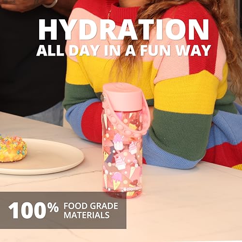 Elemental Water Bottles for Kids - Splash Kids Water Bottle for School with Pop-it Handle - BPA Free Tritan Plastic Water Bottle with Straw Leak Proof when Spout is Closed - Ice Cream - 18oz - color: Ice Cream