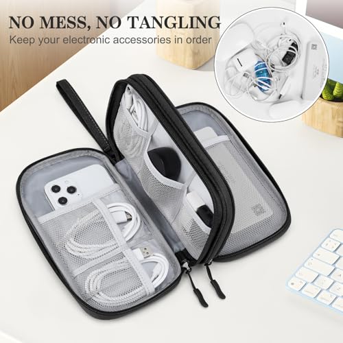 FYY Electronic Organizer, Travel Cable Organizer Bag Pouch Electronic Accessories Carry Case Portable Waterproof Double Layers Storage Bag for Cable, Cord, Charger, Phone, Earphone, Medium, Black | Wrist Strap, Waterproof, Double Layers Portable Electroni