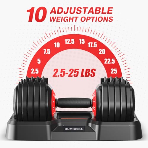 Adjustable Dumbbells Set All in One Free Weights Set for Home Gym | 25/26.5/52.5/55/85lbs Weights Dumbbells Set, 1 Sec Adjust Weights with Anti-Slip Handle for Home Fitness - color: 25lb-pair