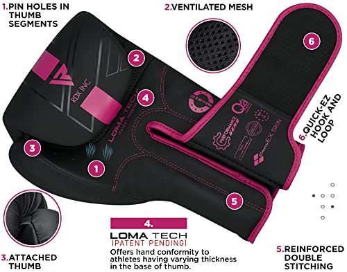 RDX Boxing Gloves, Pro Training Sparring, Maya Hide Leather, Muay Thai MMA Kickboxing, Men Women Adult, Heavy Punching Bag Focus Mitts Pads Workout, Ventilated Palm, Multi Layered, 8 10 12 14 16 18 Oz - color: PINK, size: 16 OZ