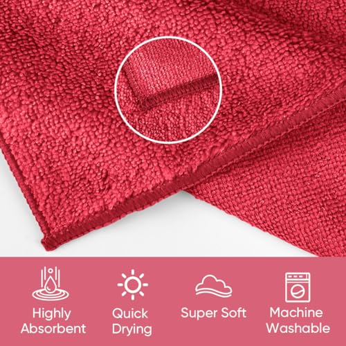 HOMEXCEL Red Microfiber Washcloths 12 Pack, Highly Absorbent and Soft Face Towel, Multi-Purpose Wash Cloths for Bathroom, Gym, Hotel, Spa and Kitchen,12x12 Inch - color: Red