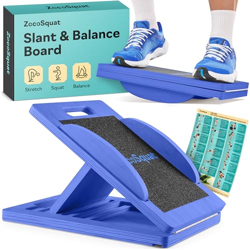 Slant Boards for Exercise, Wooden Slant Board, Calf Stretch Board with 7 Incline Angles, Velour Board, Balance Board & Calf Stretcher, Portable Incline Board for Physical Therapy, Ankle Mobility, Heel & Knees - color: Blue