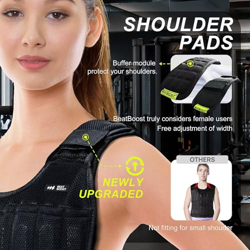 BeatBoost Weighted Vest Men 20lb/30lb/40lb/50lb/60lb Adjustable Weight Vest with Steel Plates Weights for Walking Strength Training Running Workout - color: Black, size: 20LB