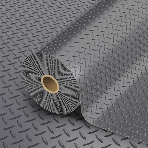 StellarStar 8x30 FT Garage Floor Mat, 2.8mm Thickened PVC Flooring Roll for Under Car, 240 SQFT Diamond Plate Gray Garage Mats for Garage, Warehouse, Basement, Factory, Trailer (Include Tapes) - color: Gray, size: 8x30 FT