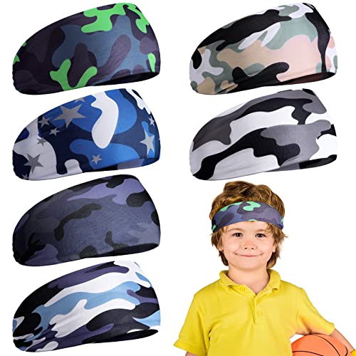Deekin 6 Pcs Sweatbands for Kids Soccer Headbands Boys for Sports Breathable Sweat Wicking Headband for Kids Athletic Baseball Football Youth 5-15 Years Old - color: Camouflage