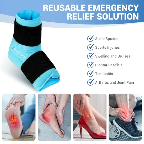 Comfytemp Ankle Foot Ice Pack Wrap for Plantar Fasciitis Relief, FSA Eligible HSA, Ankles Brace for Sprain Pain, Heel Spur, Swelling, Achilles Tendonitis, Hot Cold Gel Ice Pack for Injuries Reusable - color: Blue, size: Large