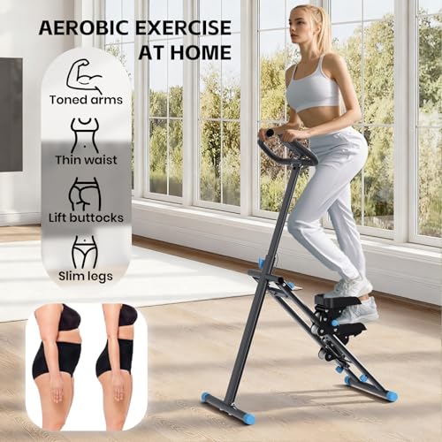 Stair Stepper for Home, Stair Master for Exercise at Home Folding Stair Stepper for Full-Body Workout Compact Stair Climber with Resistance/Phone Holder/Adjustable Handlebar & Pedals - color: Black