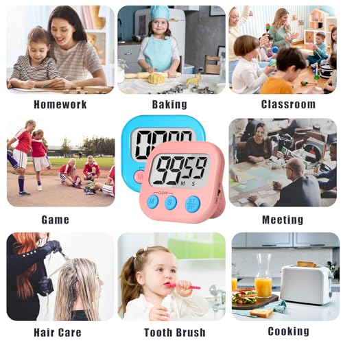 ZILLEEN Classroom Timer for Kids Teachers 2 Pack Digital Timers, Blue & Pink - color: Blue & Pink