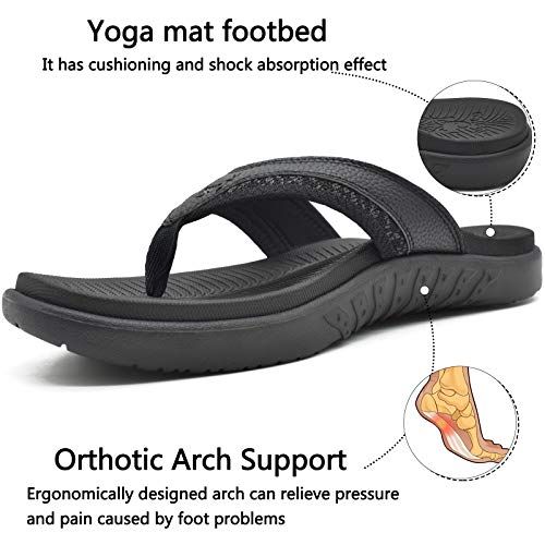 KuaiLu Mens Sport Flip Flops Comfort Orthotic Thong Sandals with Plantar Fasciitis Arch Support Outdoor Summer Beach Size 7~15 - color: Black, size: 7-7.5