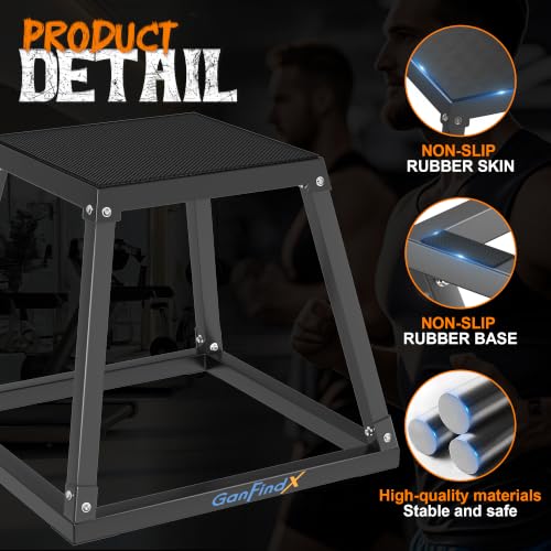 GanFindX Plyometric Jump Box Set, 12/18/24 Inch Steel Plyo Box, Heavy Duty Plyometric Platform with Anti-Slip Surface for Home Gym Training, Step-Up, Agility and Strength Conditioning - size: 18"