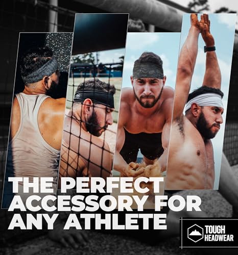 Tough Headwear Mens Headband | Sweat Headbands for Men Women Working Out Running Sports – Athletic Sweat Band Exercise - color: (3 pack) Black, White, Gray