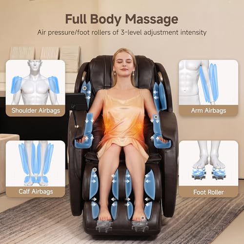 Real Relax Upgraded 2D SL-Track Massage Chair,Recliner Full Body Zero Gravity with 8 Auto Modes and Upgraded LCD Screen,Added Voice Broadcast,Headrest Cushion,Child Lock and Pause Button,Dark Brown - color: Dark Brown