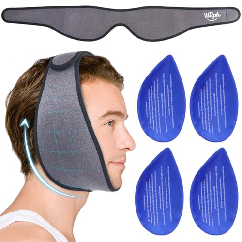 Hilph Face Ice Pack Wisdom Teeth Ice Pack Head Wrap with Washable Jaw Wrap and 4 Replacement Hot Cold Pack for Facial Oral Surgery, TMJ, Tooth Extraction, Dental Surgery, Tonsillectomy Recovery Grey - color: Grey
