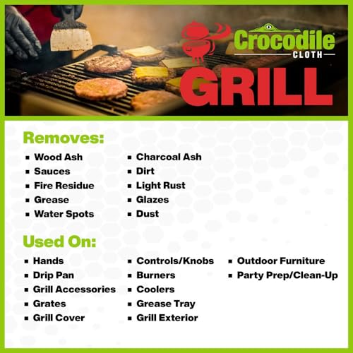 Crocodile Cloth Grill Wipes, 640 Count (8 Packs) – Extra-Large 15” x 10” Plant-Based Cleaning Cloths, Safe on Skin & Surfaces, Pre-Moistened with Aloe & Vitamin E - size: 80 Count (Pack of 8)