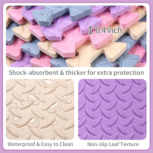 36 Tiles Foam Play Mat for Baby, 0.4 Inch Thick Foam Interlocking Floor Mats, Non-Toxic Baby Playmat, Solid Colored Puzzle Play Mat Kids Floor Mats for Toddler(Beige/Pink/Purple/Gray Blue) - color: Beige/Pink/Purple/Gray Blue, size: 36 Pcs/70.8*70.8