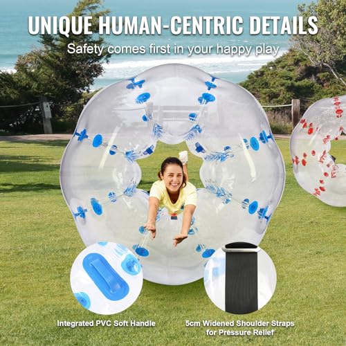 VEVOR Inflatable Bumper Ballѕ 2 Packs; 2FT/3FT/4FT/5FT Body Size Adult Human Bubble Ballѕ, Bumper Bubble Soccer Ballѕ for Teens/Adults - style: 5FT Blue+Red Dot