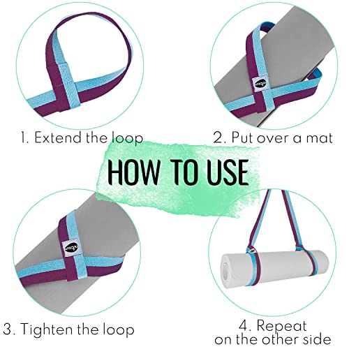 TECEUM Yoga Mat Strap – Extra Soft & Thick Cotton Carrier for All Mats | Adjustable Skin-friendly & Non-Slip Mat Holder Sling in 30+ Colors [Mat Not Included] - color: Purple Blue, size: 64 IN