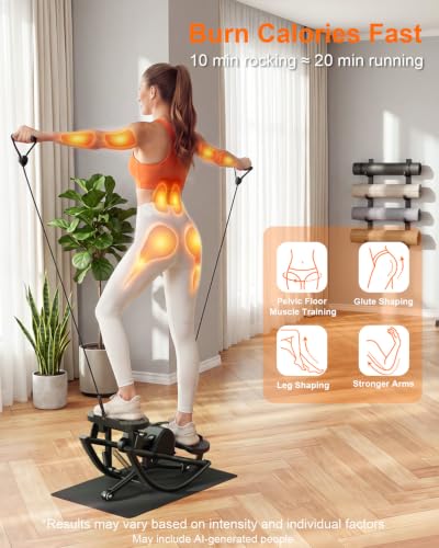 Rock Stepper for Exercise at Home, Rocking Stepper Side to Side | Rocker Stepper with Resistance Bands & Handlebar for Full Body Workout, Lateral Stepper Exercise Machine (Utility Patent) - color: Black