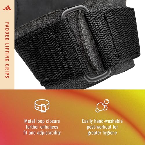 adidas Padded Lifting Grips, Wrist Wraps for Weightlifting with Rubberized Palm & Secure Wrist Fastening - size: Small-Medium