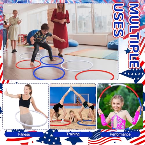 Sratte 12 Pcs Toy Hoop for Kid Detachable Adjustable Toy Hoop Colored Hoop Exercise Ring Plastic Circle for Kid Teen Gymnastics Dog Agility Equipment, Require Self Assembly(White, Blue, Red, 28 Inch) - color: White, Blue, Red, size: 28 Inch