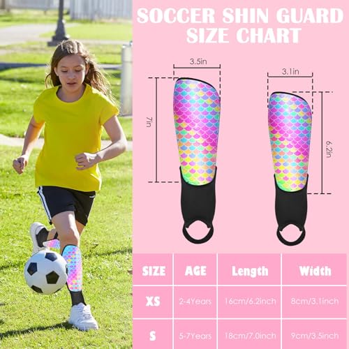 Soccer Shin Guards for Kids Girls Toddler, Shin Pads Shin Guard Equipment with Ankle and Leg Calf Protection Shin Guards Soccer for Kids 2-7 Years - color: Rainbow Mermaid