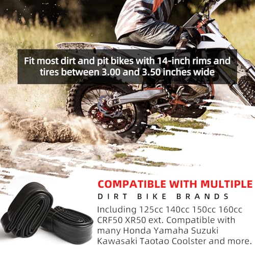 AR-PRO (2-Pack) 3.00/3.50-14 90/100-14 Dirt Bike Inner Tubes with TR4 Straight Valve, Replacement Heavy Duty Inner Tube for 3.50-14, 3.00-14, 80/100-14, 90/100-14 Dirt Pit Bike Tires - size: 3.00/3.50-14 (90/100-14)