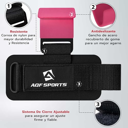 AQF Weight Lifting Hooks (Pair) - Neoprene Padded Wrist Strap for Deadlift - color: Pink