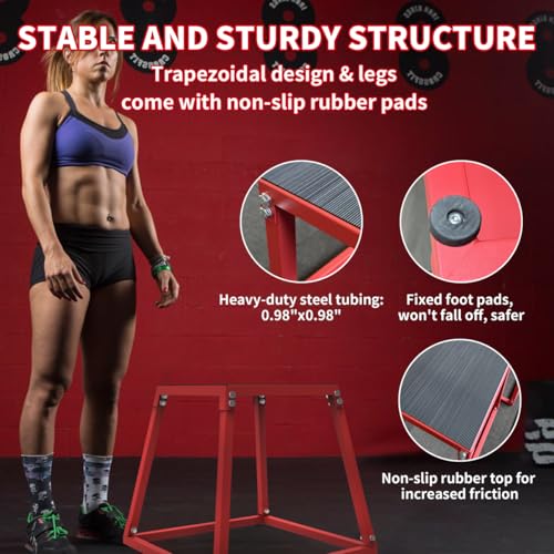 Hipicute Plyo Box Jump Platforms, 12/18 /24 Inch Single Jumping Box for Men and Women for Home Gym,Red