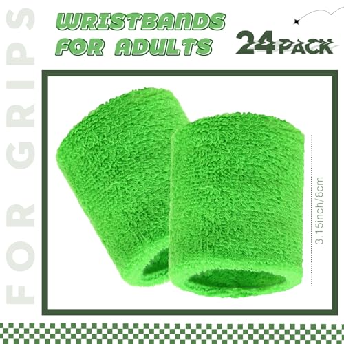 Bememo 24 Pcs Wrist Sweatbands Bulk Sports Wrist Bands for Men Women Breathable Athletic Tennis Wristbands Stretchy Absorbent Cotton Terry for Basketball, Baseball, Gym, Working Out - color: Neon Green