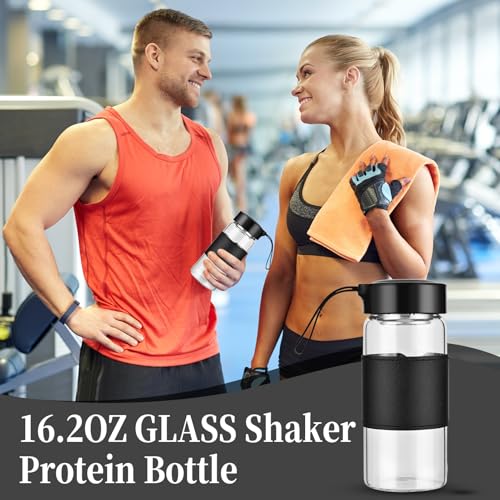Small Glass Shaker Bottle,16oz BPA Free Odorless Shaker Bottle with 304SS Mixing Ball and Removable Cleaning Brush for Fitness & Protein Shakes(Black-1Pack) - style: Black-1Pack