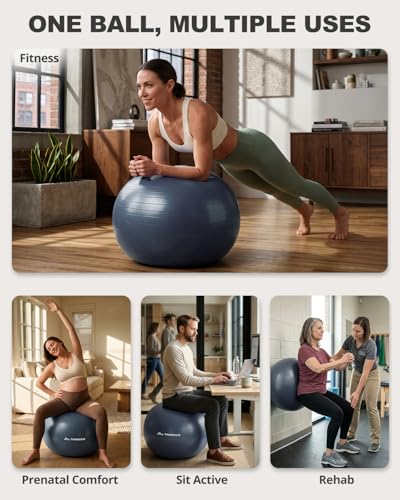 Trideer Yoga Ball for Exercise, Pilates, Core & Balance Training, Stability Ball for Pregnancy & Birthing Prep, Physical Therapy, Daily Stretching, Office Chair for Active Sitting, Quick Pump Included - color: Navy Blue, size: L(23-26ines/58-65cm)