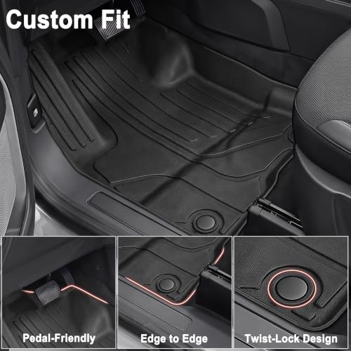 KARPAL Floor Mats for 2022-2025 2026 Ford Maverick Hybrid (Not Fit Gas) | All Weather TPE Custom Fit Ford Maverick Hybrid Accessories 1st&2nd Row Floor Liner & Bed Mat Full Sets - style: 2022-2026 | For Ford Maverick Hybrid | 1st & 2nd Row & Cargo
