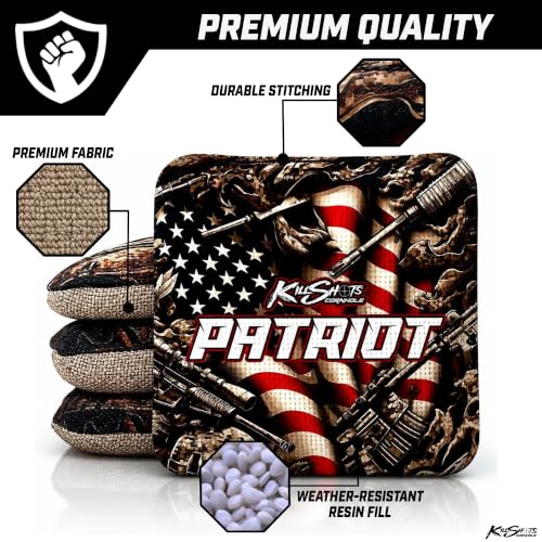 Killshots Cornhole | Patriot Series | Limited Edition | Premium Cornhole Bags | Premium Quality | Dual-Speed | Durable & Weather Resistant | Set of 4 Bags - color: Patriots' Arsenal
