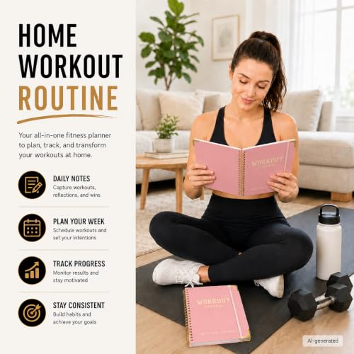 Fitness Planner Workout Journal, Undated Gym Workout Log Book 6 x 8.2 Inch, Hardcover with Metal Corners Exercise Notebook for Men Women Weight Loss Body Building Home Gym - color: Pink