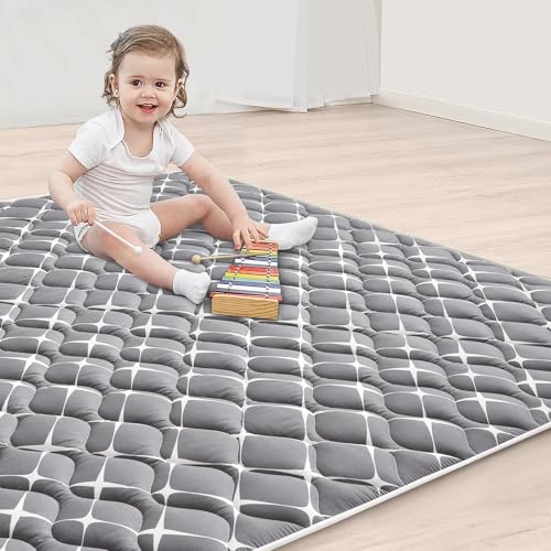 High-Density Foam Baby Play Mat, 59x59 Inches Thicken One-Piece Comfortable and Soft Playmat, Non Slip Machine Washable Floor Mat for Infants, Tapete para Bebes,Toddlers - color: Grey White, size: 59" x 59"