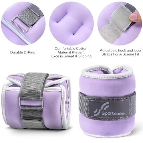Sportneer Ankle Weights Wrist Weights Pair of 1/2/4/6/10 LBS for Men Women Kids Strength Training Wrist and Ankle Weights Set with Reflective Strips for Dancing Running Walking Fitness Workout Gym - color: Lavender, size: 5 lbs x 2
