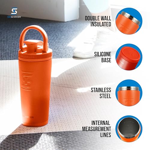 Ice Shaker Insulated Stainless Steel Shaker Bottle | 26oz, Orange Color Rush | Cold for 30+ Hours | Insulated Cup with Twist-on Agitator | Bottle for Protein Shakes, Smoothies, Cocktails - color: Orange Color Rush
