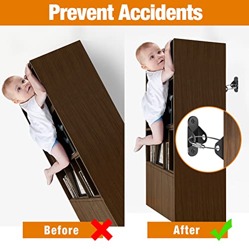 Ougourim Furniture Anchors (10 Packs) Anti Tip Furniture Anchors for Baby Proofing, Furniture Wall Anchor Earthquake Straps for Furniture Dresser Wall Safety Anchor Furniture Fasteners to Wall, Black - color: Black